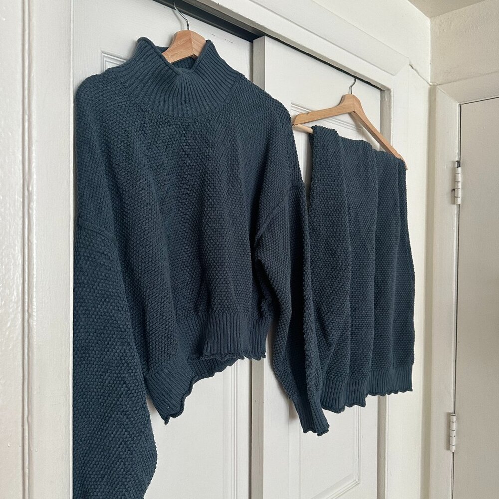 Free People FP Beach Knit Set – Sweater + Skirt – Slate Blue – Size Large